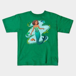 Black mermaid Illustration Kids T-Shirt